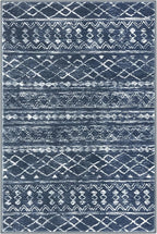 KUTA 3x5 Boho Area Rug for Living Room, Moroccan Washable Kitchen Rugs Non Slip, Navy Blue Ultra Soft Print Distressed Geometric Low-Pile Entry Throw Carpet for Bedroom Nursery Dorm Decor