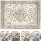 8x10 Area Rugs Living Room: Washable Boho Large Neutral Vintage Soft Rug Stain Resistant Farmhouse Non Slip Indoor Floor Carpet for Bedroom Nursery Kids Playroom Office Dining Room Home Decor- Brown