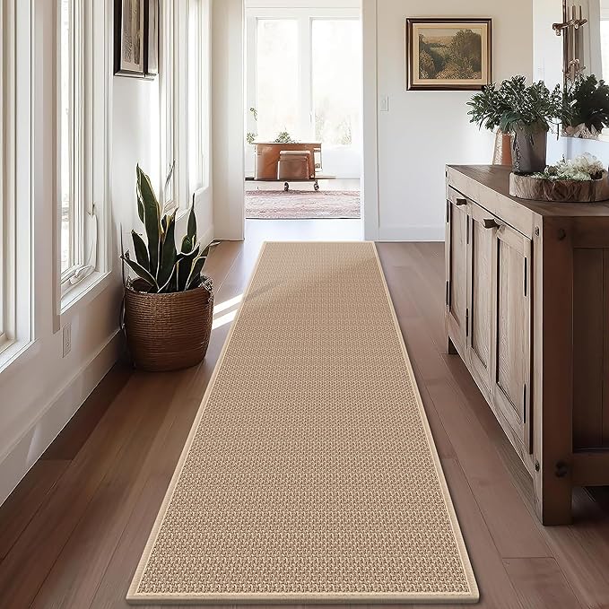 Rubber Runner Rug for Hallways Non Slip, Low Pile Long Laundry Room Mat Hall Jute Rug Runner Carpet Non Skid