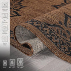 CAMILSON Outdoor Rug 8x10 Medallion Nut Brown Black Modern Area Rugs for Indoor and Outdoor Patios, Kitchen and Hallway Rug, Washable Porch Deck Outside Carpet (8 x 10)