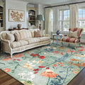 Green Area Rug 6x9 Floral Washable Living Room Kitchen Boho Carpet Non Slip Low Pile Indoor Accent Lightweight Soft Throw Rug for Bedroom Office Dining Room Nursery Farmhouse