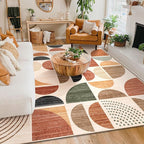 MUJOO 8x10 Area Rugs,Washable Rugs for Living Room Bedroom Dining Room,Boho Large Throw Floor Carpet Non Slip Soft Modern Abstract Bohemian Terracotta