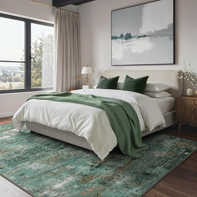 GENIMO Abstract Area Rug 6x9, Washable Large Modern Rug Non Slip, Low Pile Lightweight Soft Carpet for Living Room, Bedroom, Dining Room, Turquoise