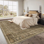 HelloTree Washable Rugs 8x10 Area Rug for Living Room, Vintage Boho Brown Rug Non Slip Carpet Retro Accent Indoor Mat Print Distressed Low Pile Throw Large Rug for Office Dining Room Bedside-Brown