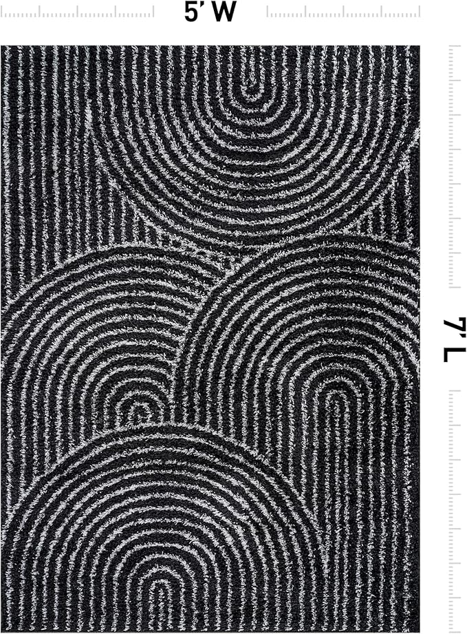 Rugshop Circles Arch Shag Area Rug Anthracite Dark Gray 5' x 7' Great for Bedrooms, Living Rooms, or Under Coffee Tables