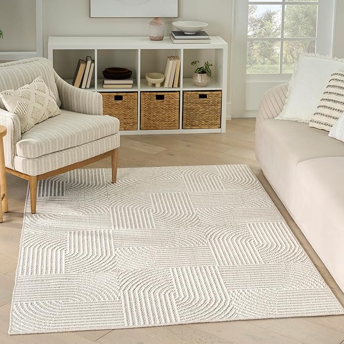 Nourison Home Textured Home Beige Ivory 3'11" x 5'11" Area Rug - Easy Clean, Non Shedding, Bed Room, Living Room, Dining Room, Kitchen (4' x 6')