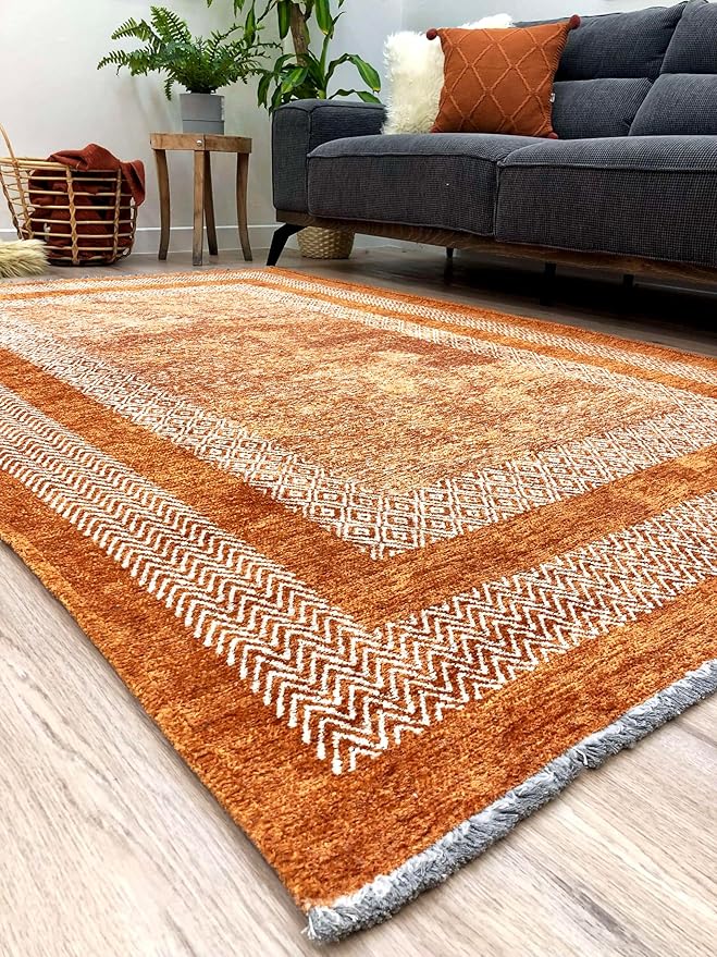 Alfa Rich 9x12 Burnt Orange Area Rugs for Living Room Bedroom Decor Cotton Washable Pet Friendly