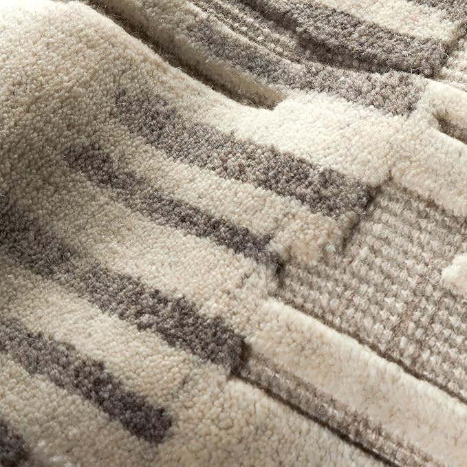 Dash & Albert Hicks Natural Hand Knotted Wool Rug, 6 X 9 Feet, Ivory Geometric Pattern - Premium Luxury Hotel Quality Soft Breathable Hypoallergenic Machine Washable Easy Care All Season