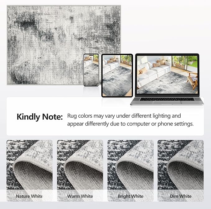 8x10 Area Rugs Machine Washable - Modern Abstract Large Rugs for Living Room Soft Anti-Skid Thin Carpet for Bedroom, Under Dining Table, Nursery, Farmhouse,Home Office (8'x10' Dark Grey)