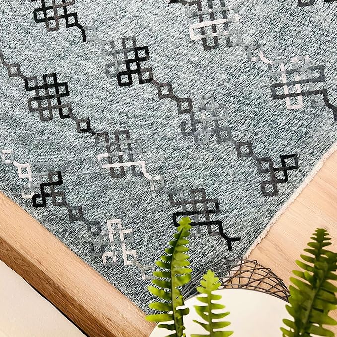 Alfa Rich 4x6 Bluish Gray Washable Area Rugs for Living Room Bedroom Kitchen Decor Cotton Rug