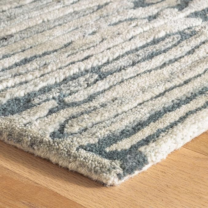 Dash and Albert Malone Everglade Hand Tufted Wool Rug, 10 X 14 Feet, Blue Graphic Pattern - Premium Luxury Hotel Quality Soft Breathable Hypoallergenic Machine Washable Easy Care All Season