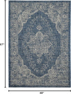 FH Home Outdoor Rug - Waterproof Easy to Clean Stain Resistant - Patio Indoor Outdoor Porch Deck Balcony Entryway - Vintage Distressed - Gorgan - Blue - 4ft x 5ft 7in