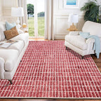 Hand-Tufted 100% Wool Area Rug – Unique Modern Geometric Grid Pattern, Soft Plush Textured Carpet for Living Room, Bedroom, Dining Room & Entryway (Brick Red, 6' x 8')