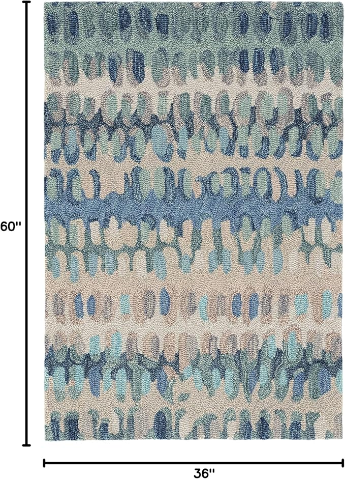 Dash and Albert Paint Chip Wool Area Rug - 3' x 5' Blue Graphic Hand Micro Hooked Accent Rug - Durable, High Traffic Areas Hallway, Living Room, Stairs