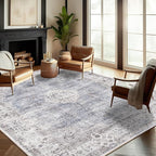 Washable Area Rug 8'x10' Retro Boho Design Non-Shedding Non-Slip Easy Care Ideal for High Traffic Areas in Living Room Bedroom Office Coffee Table Kitchen Large Carpet