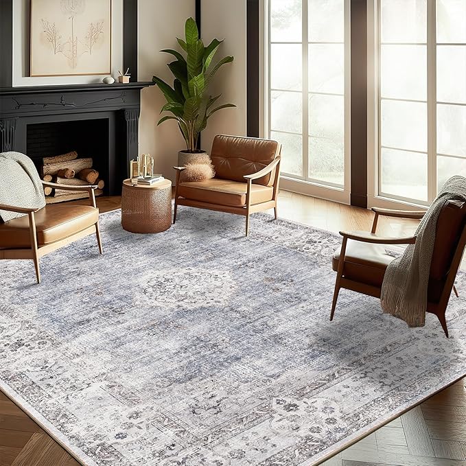 Washable Area Rug 10'x14' Boho Design Non-Shedding Easy Care Ideal for High Traffic Areas in Living Room Bedroom Office Coffee Table Kitchen Large Carpet