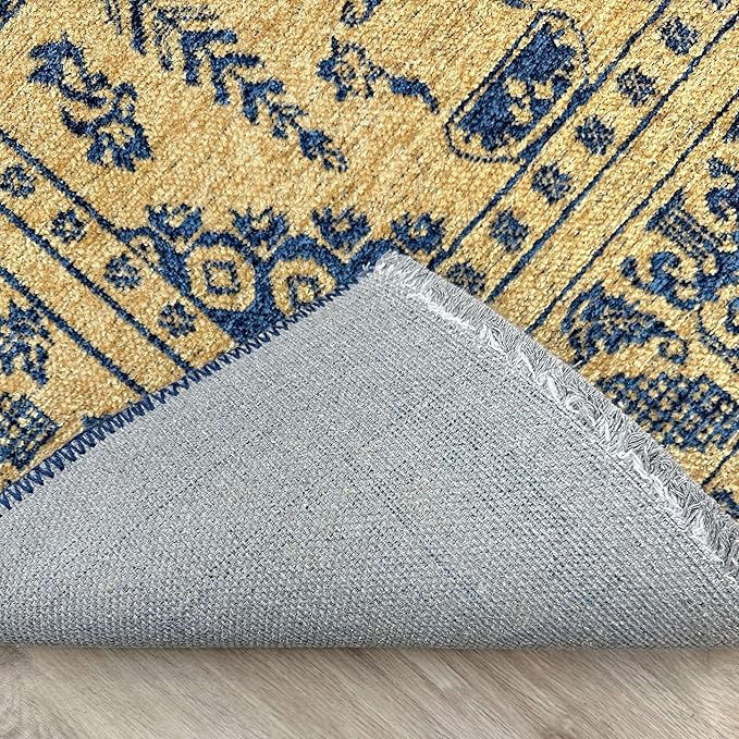Alfa Rich 5x8 Gold Navy Blue Washable Area Rugs for Living Room Bedroom Kitchen Dining Cotton Rug