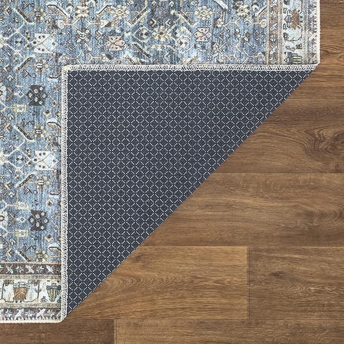Bloom Rugs Washable Non-Slip 5' x 7' Rug - Blue/Beige Traditional Area Rug for Living Room, Bedroom, Dining Room, and Kitchen - Exact Size: 5' x 7'