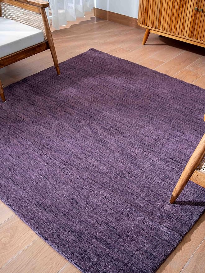 Rugsotic Carpets Hand Knotted Loom Wool ECO-Friendly Area Rugs - 10'x10', Square, Purple Color, Solid Plain Design, High Pile Handmade Anti Skid Area Rugs for Living Room, Bed Room (L00111)