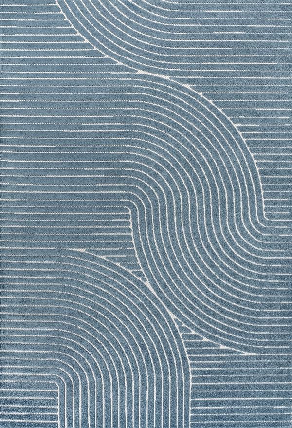 JONATHAN Y Hallie High-Low Curve Dark Blue/Cream 3x5 Indoor/Outdoor Area Rug, Minimalist Geometric, Pet Friendly, for Patio, Backyard, Living Room, Bedroom, Office, Hose-Washable (SCN100C-3)
