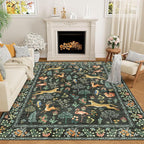 DUKINO 8x10 Rug, Washable Animal Living Room Rug with Non Slip Vintage Design, Soft Low Pile Large Carpet for Bedroom, Nursery, Dining Room, Farmhouse, Playroom, Black