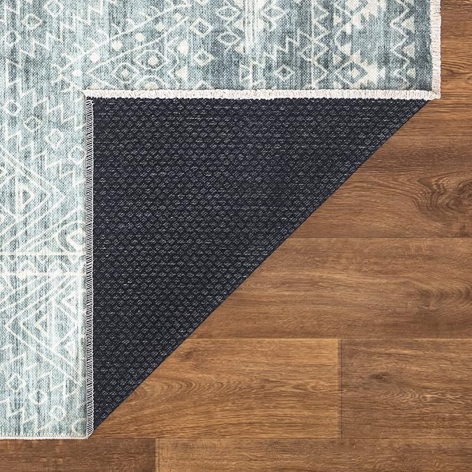 Bloom Rugs Washable Non-Slip 10x14 Rug - Teal/Ivory Geometric Area Rug for Living Room, Bedroom, Dining Room, and Kitchen - Exact Size: 10' x 14'