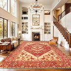 SERISSA 9x12 Area Rugs for Living Room, Large Washable Non-Slip Boho Rug, Ultra Soft Vintage Red Beige Oriental Tribal Print Distressed Carpet for Dining Room Bedroom Dorm Office Home Decor