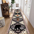 Wild Animal Runner Rug, 2.6x7ft, Bohemian Southwestern Country Hallway Rug, Animal Bear Pine Cone Long Rug, Comfortable Breathable Vintage for Kitchen Dining Room Office
