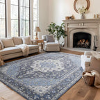 Bedsure 8x10 Area Rugs for Living Room, Machine Washable Rugs, Non-Slip Backing, Non-Shedding, Vintage Low Pile Easy Care Throw Carpet for Bedroom Dining Room, Grey
