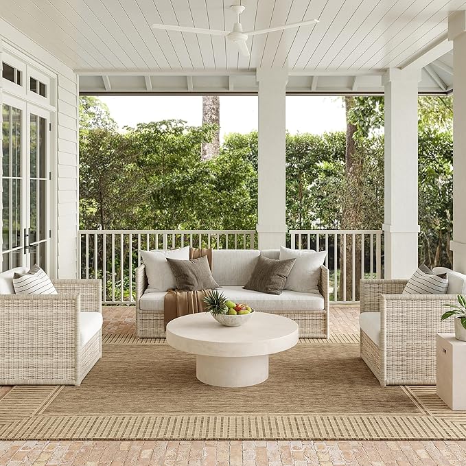 Nuloom Asha Light Brown/Ivory, 2' x 6', Casual, Striped Border, Soft and Cozy, High Traffic, Stain Resistant, Easy Clean, Durable Runner for Indoor/Outdoor Patio, Deck, Porch, Garden, Courtyard