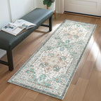 GENIMO 2x6 Runner Rugs for Hallway, Machine Washable Non Slip Vintage Rugs, Low Pile Lightweight Soft Print Rug for enrtyway, Corridor, Home Office, Kitchen, Cyan