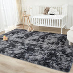 Andency 6x9 Area Rugs, Large Shag Fluffy Soft Shaggy Rugs for Living Room Bedroom, Non-Slip Tie-Dyed Dark Grey Thick Plush Carpet for Kids Girls and Boys, Dorm Nursery Home Decor Aesthetic