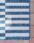 Unique Loom Outdoor Collection Classic Stripes, Transitional Indoor & Outdoor Area Rug, (8' 0 x 11' 0, Navy Blue/ Ivory