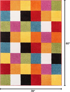 Well Woven Modern Rug Squares Multi Geometric Accent Area Rug (3'3" x 5') Entry Way Bright Kids Room Kitchn Bedroom Carpet Bathroom Soft Durable Area Rug
