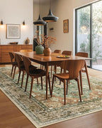 Area Rugs Square 8ft Washable Non-Slip, Floral Vintage Distress Print Pattern Medallion Carpet for Living Room Bedroom Dining Room, Brick Red Rust Neutral Brown Burnt Orange Green