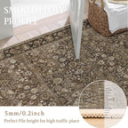HUGEAR Round Rug 4ft Entryway Rugs Machine Washable Brown Hallway Area Rug 4x4 Small Circle Accent Rug Floral Low Pile Carpet Soft Throw Rug Living Room Office Laundry Room Entrance Non Slip