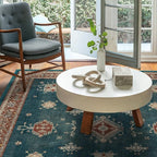 RUGGABLE Washable Vintage Area Rug – Verena Teal Blue 5x7, Stain-Resistant, Non-Slip – Medium Machine Washable Rugs for Living Room, Bedroom, Hallway, Entryway & Office–with Standard Pad
