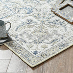 jinchan Kalen Area Rug 9x12 Washable Living Room Rug Vintage Indoor Large Floor Cover Retro Distressed Floral Country Boho Lightweight Non Slip Thin Carpet for Kitchen Bedroom Dining Room Office Blue