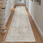Taupe Runner Rug 3x12 Hallway Machine Washable Kitchen Vintage Distressed Non Slip Long Carpet Indoor Retro Floral Bedroom Accent Throw Rug for Bathroom Office Laundry Dining Living Room