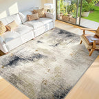 10x14 Washable Area Rugs - Modern Abstract Large Rugs for Living Room Non-Slip Low Pile Soft Machine Washable Carpet for Bedroom, Under Dining Table, Nursery, Farmhouse (10'x14' Beige Tan)