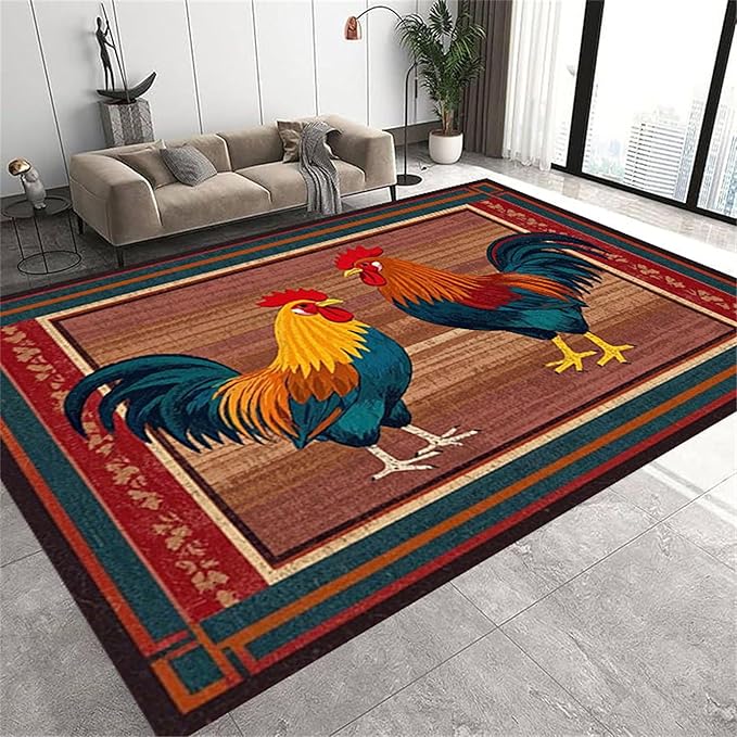 Rustic Rooster Area Rug，3x4ft,The Colorful Rooster Rug in A Farmhouse Style Adds Natural Vitality to Your Home，Soft and Comfortable Easy to Clean Carpet Suitable for Living Room Bedroom Kitchen