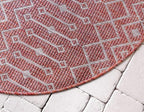 Unique Loom Outdoor Trellis Collection Area Rug - Tribal Trellis (4' 1" Round, Rust Red/ Ivory)