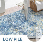 Bavni 6x9 Area Rugs Machine Washable Rug for Living Room, Modern Printed Rug Indoor Soft Area Rug for Bedroom Dining Room, Ultra-Thin Low Pile Carpet with Non Slip Rubber Backing, Denim Blue