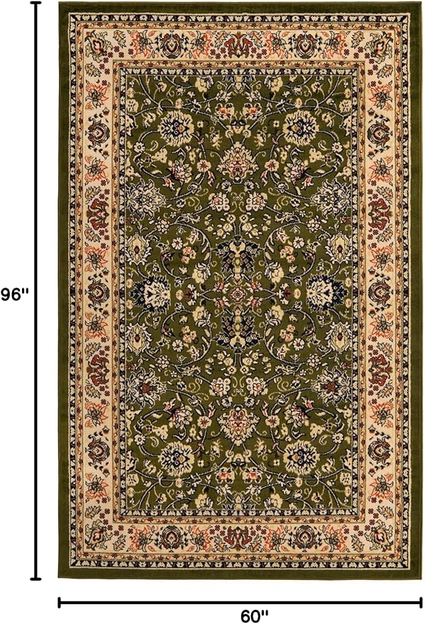 Rugs.com Yasmin Collection Rug – 5' x 8' Green Medium Rug Perfect for Bedrooms, Dining Rooms, Living Rooms