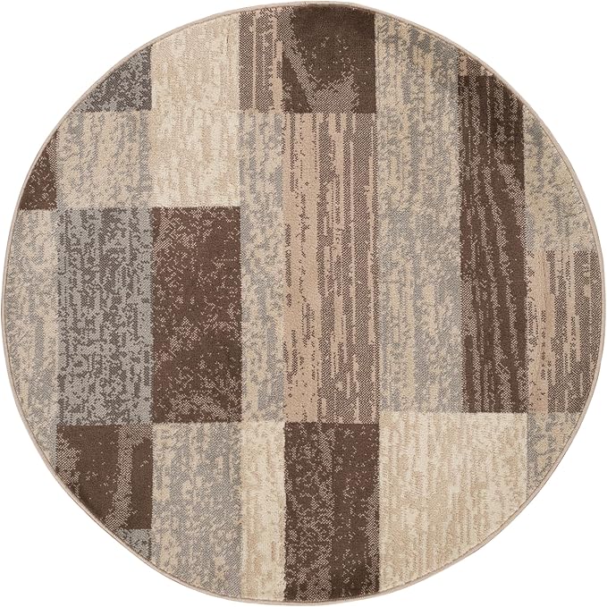 Superior Indoor Area Rug, Jute Backing, Plush Modern Rugs for Entryway, Kitchen Floors, Office Floor Cover, Color Block Rugs, Rockwood Collection, 8' Round, Slate
