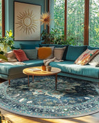 Area Rugs 8ft Washable Non-Slip, Floral Vintage Distress Print Pattern Medallion Carpet for Living Room Bedroom Dining Room, Teal Green Lake Blue Turquoise