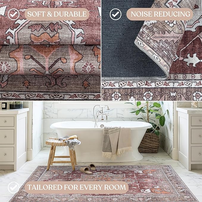 Washable Area Rug. Modern Farmhouse. Vintage. Turkish. Bohemian. Distressed. Oriental. Traditional. Rugs for Living Room. Dining. Bedroom. Office. Entryway. Foyer. (857RB, 2'5 x 9'8)