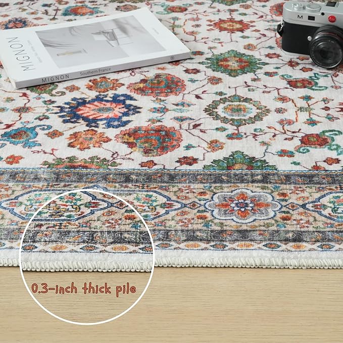 Rugcomf Bedroom Rug 3x5 Rug Washable Area Rug Non Slip Low Pile Boho Small Carpet for Bedroom, Bedside, Kitchen, Entryway, Kids Room, Office, College Dorm Essentials for Girls (Colorful)