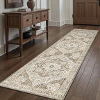 Brown Hallway Runner Rug 2x8 Vintage Washable Distressed Area Carpet Kitchen Indoor Non Slip Long Traditional Medallion Retro Accent Throw Rug for Bedroom Laundry Office Dining Living Room