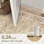 8x10 Washable Area Rug Beige Vintage Rug for Living Room Bedroom Low Pile Soft Non-Slip Boho Rug for Under Table Boho Distressed Retro Carpet for Bedroom Kitchen Office Dining